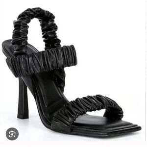 Gianni Bini Black Ruched Double-Strap Stiletto Sandal